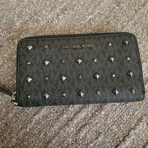 Michael Kors Black Studded Zip Wallet